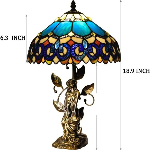 Tiffany Style Table Lamp Stained Glass Lamp Resin Sculpture Antique Stained Glas - Picture 6 of 6